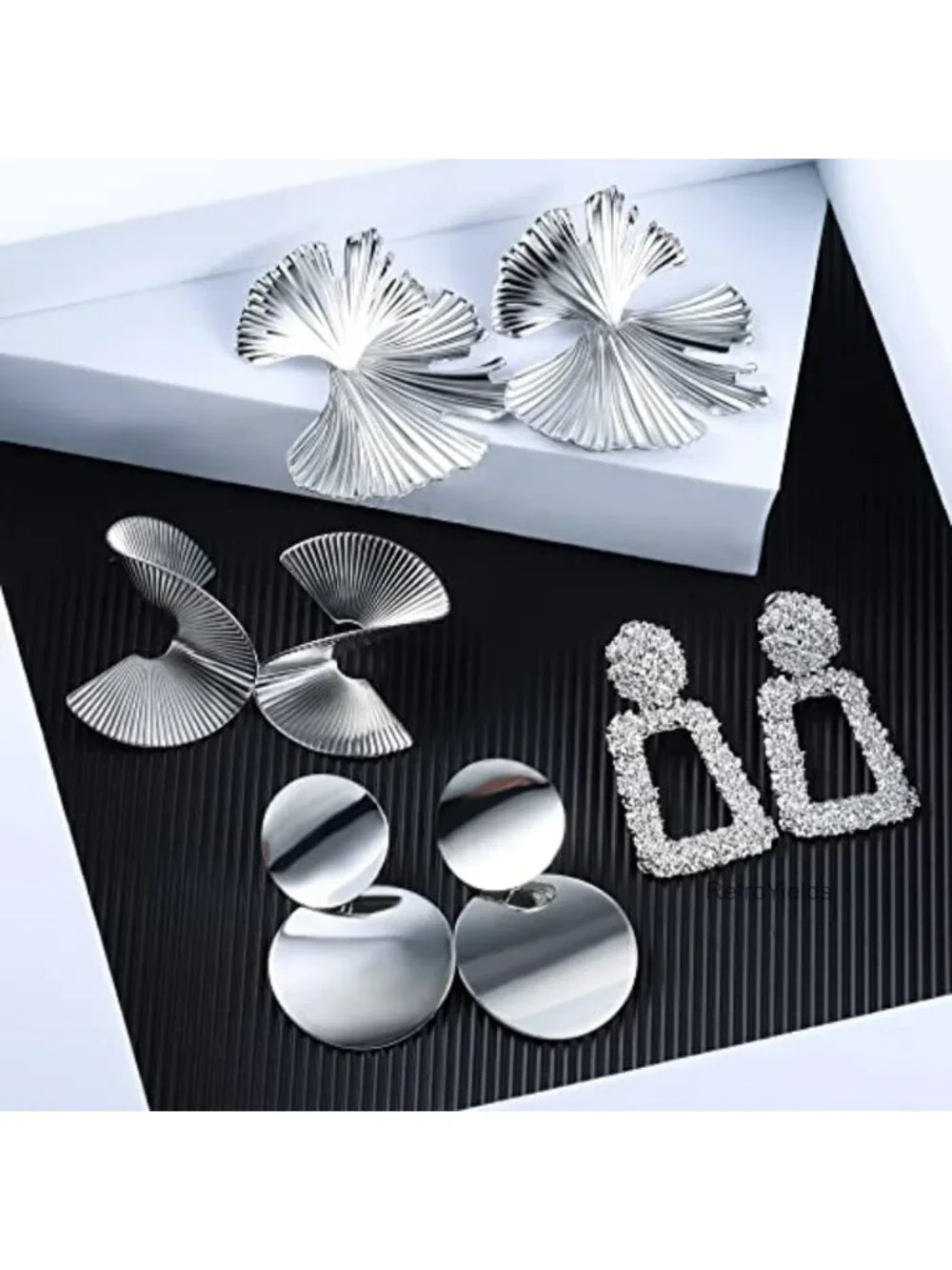 6 Pairs Large Silver Geometric Drop Earrings Set Hypoallergenic for Women